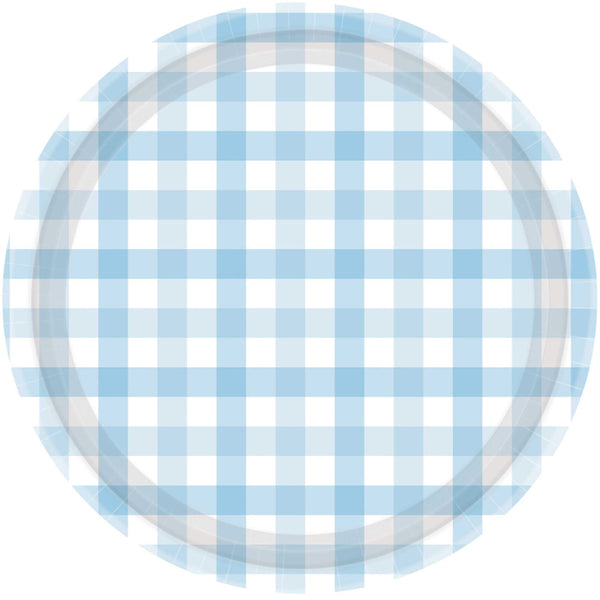 Baby Blue Gingham Paper Party Plates